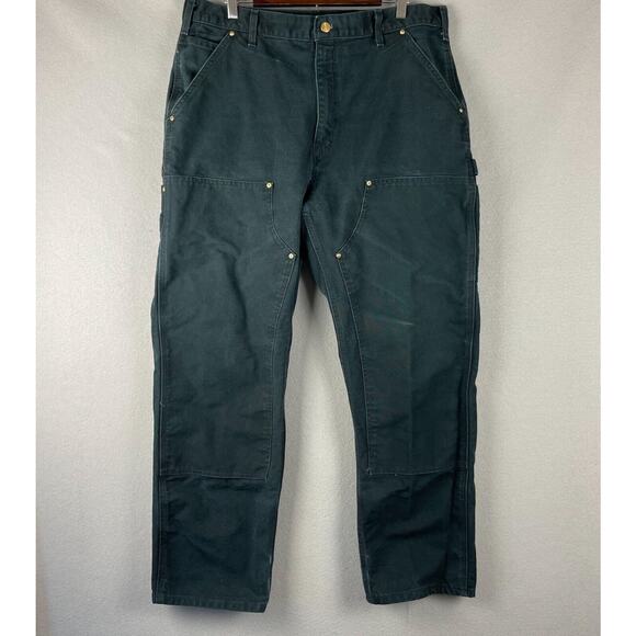 VTG Carhartt Double Knee Pants Mens 36x30 Black Duck Canvas Workwear Faded Black - Picture 1 of 16